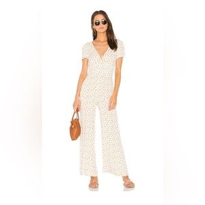 Free People Cream Floral V-Neck Jumpsuit